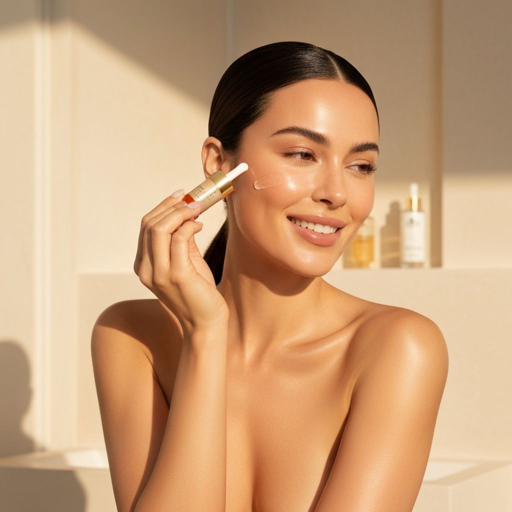 Woman applying skincare serum